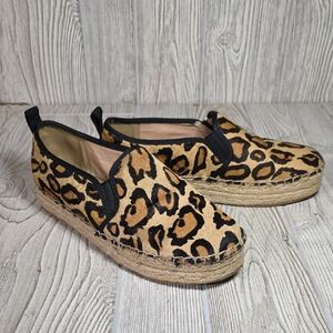 Sam Edelman Carrin Leopard Print Calf Hair Platform Espadrille Shoes Womens 7.5